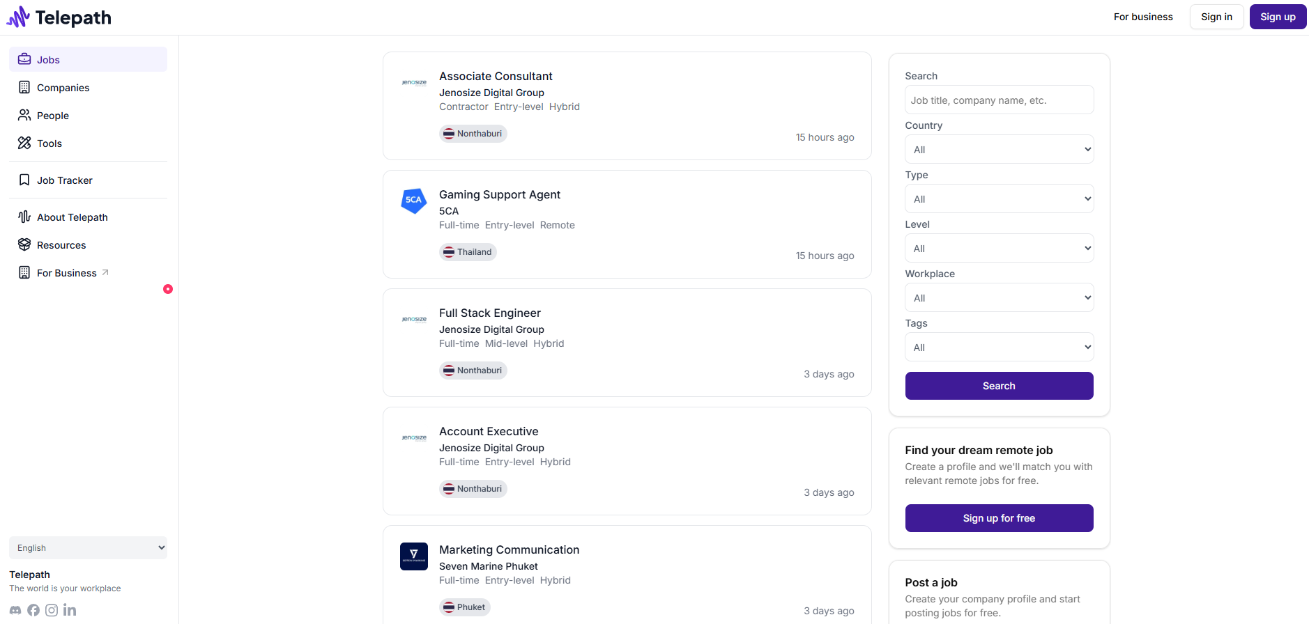 job posting Thailand-Telepath