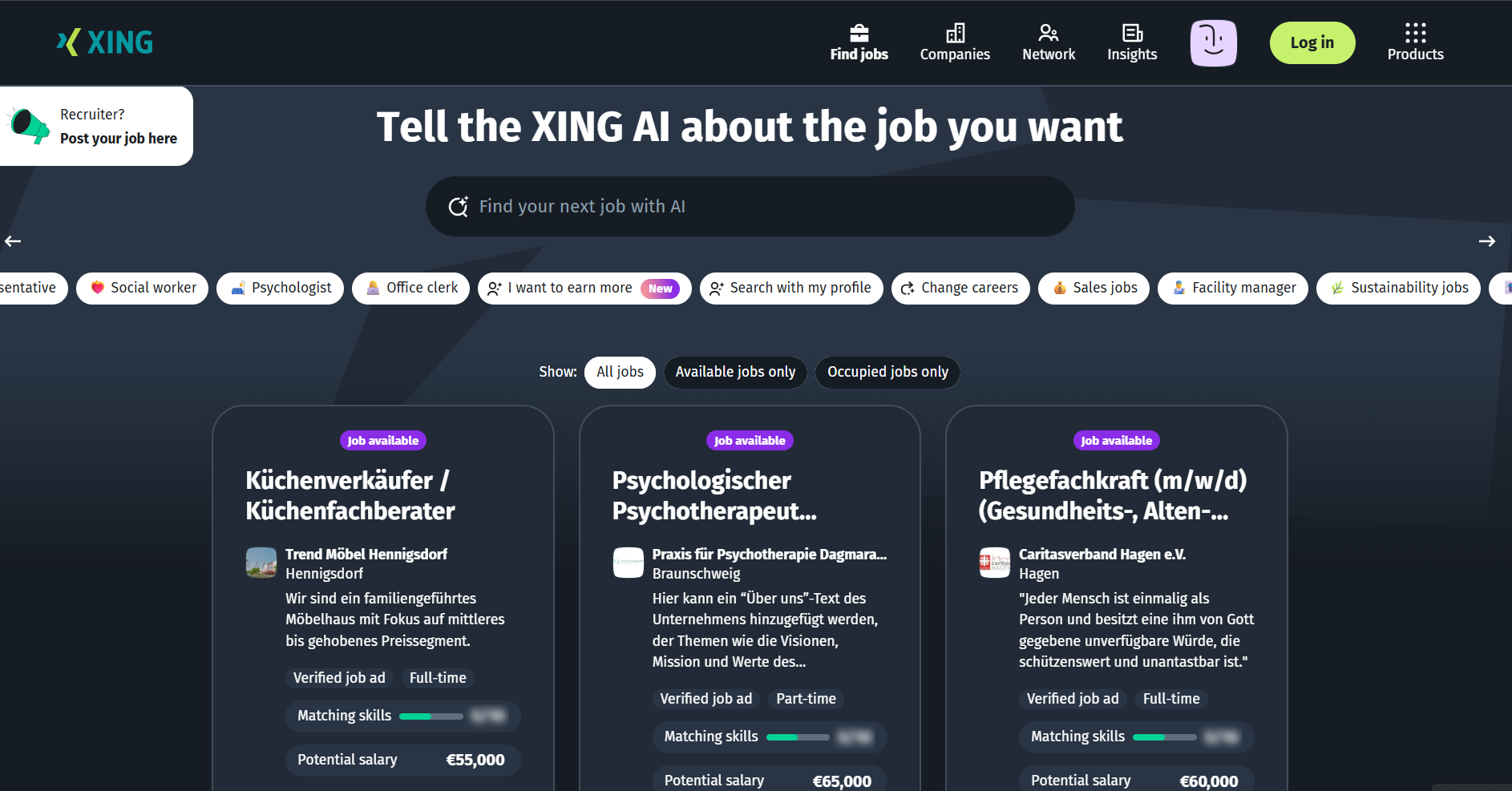 Sites d'emploi en Suisse-Xing
