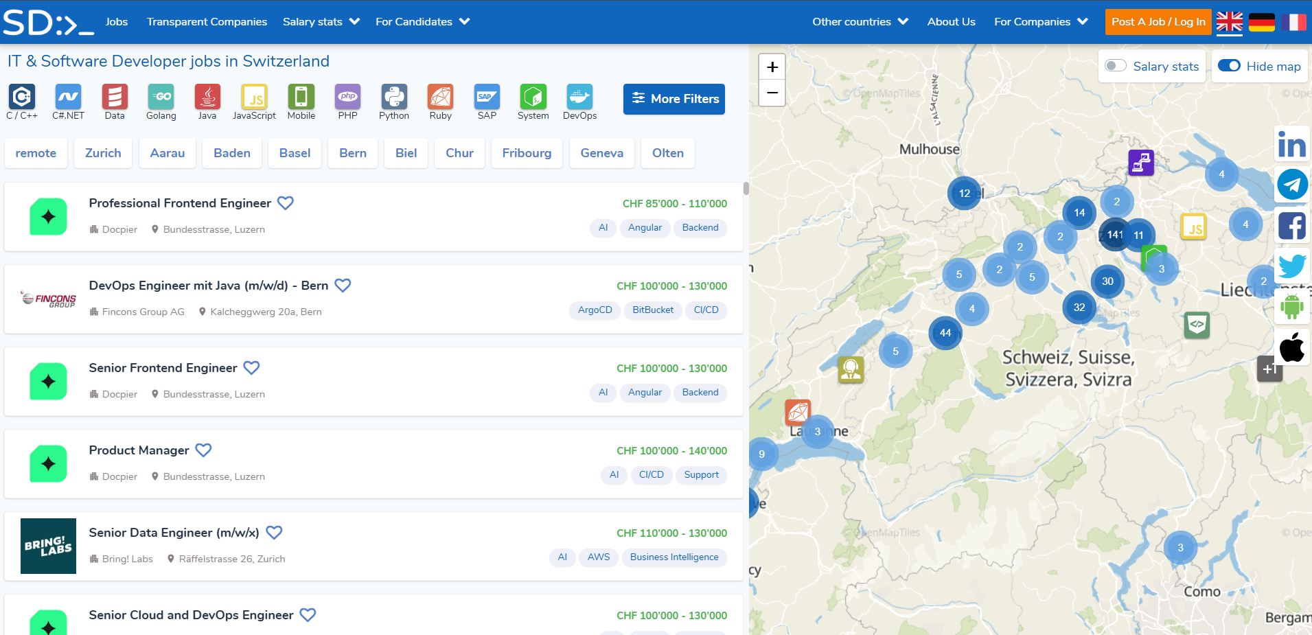 Sites d'emploi en Suisse-SwissDevJobs