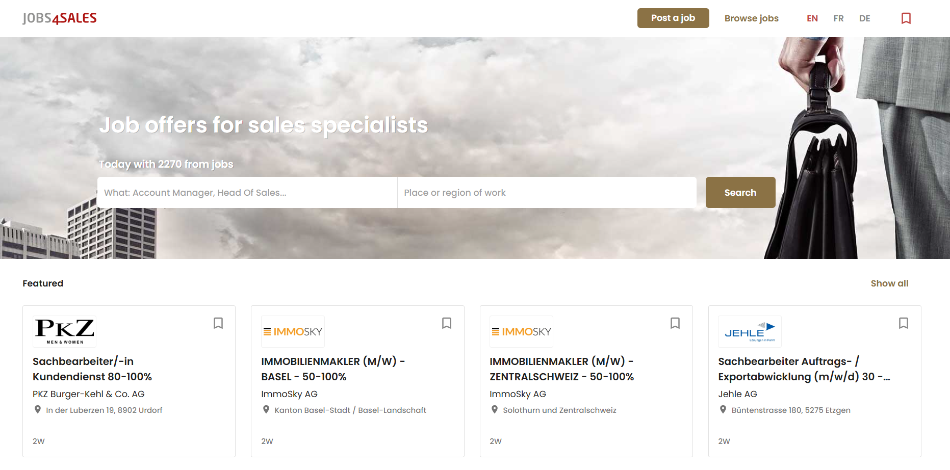 Sites d'emploi en Suisse-Job4Sales.ch