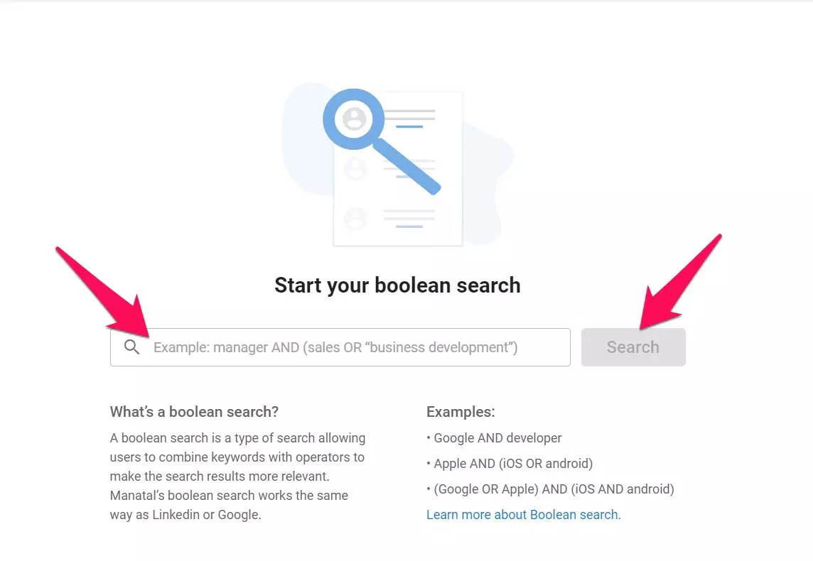 función de búsqueda booleana de Manatal ATS para la selección de personal