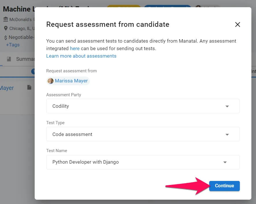 Easily send a coding test from Codility directly from Manatal.