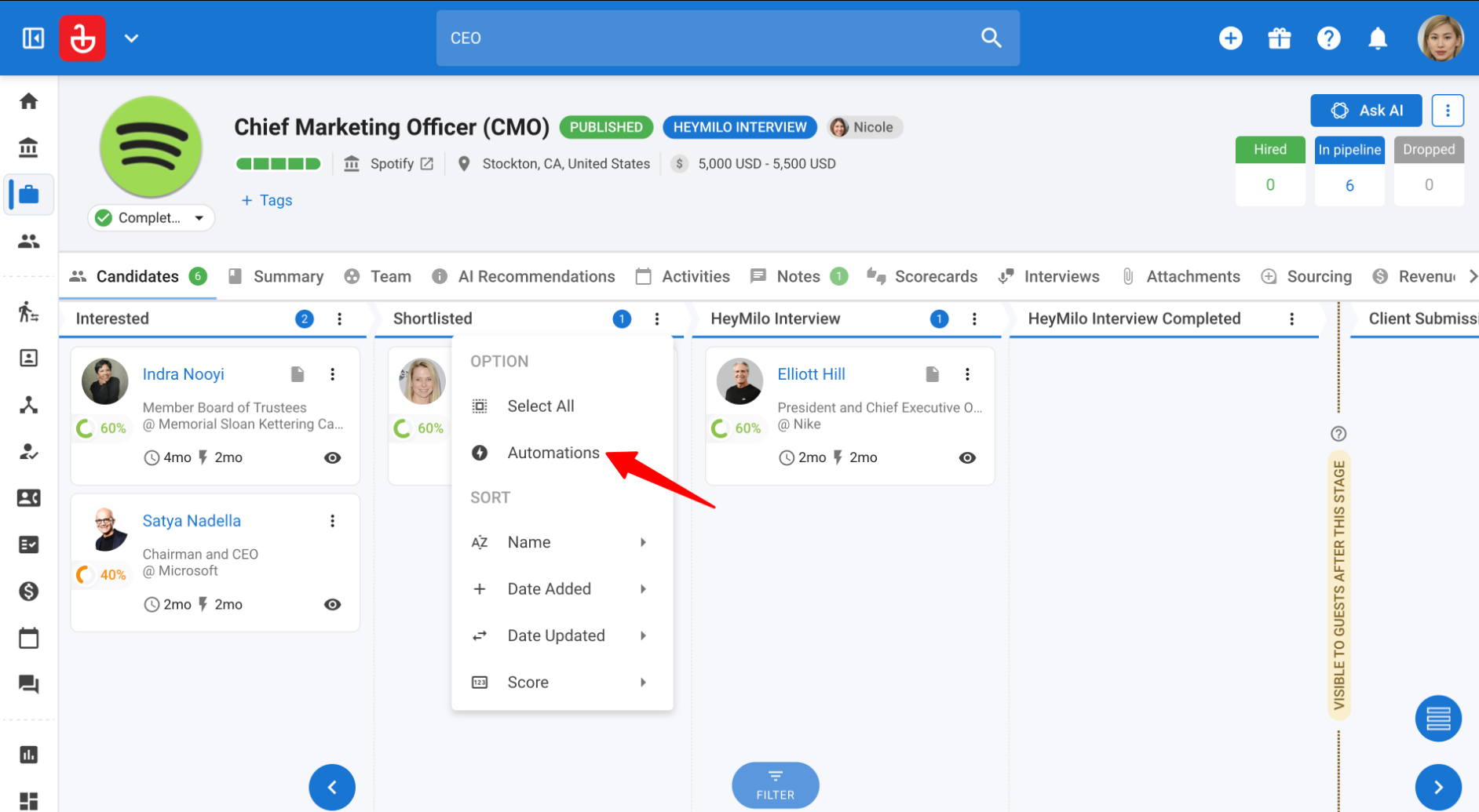 Using Manatal tasks and reminders to automate actions after a retrospective interview.
