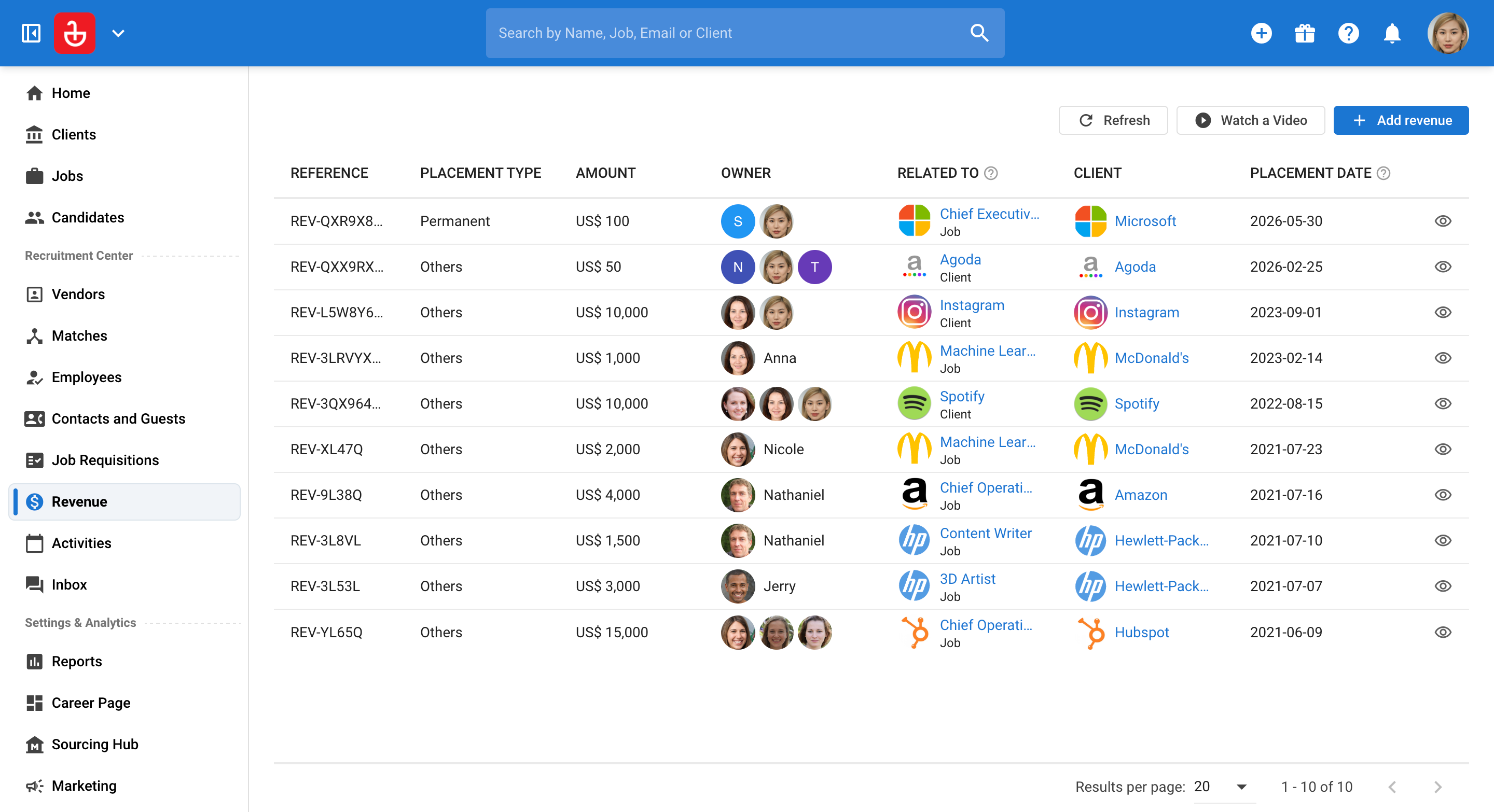 Software for Staffing Agencies: Revenue Feature
