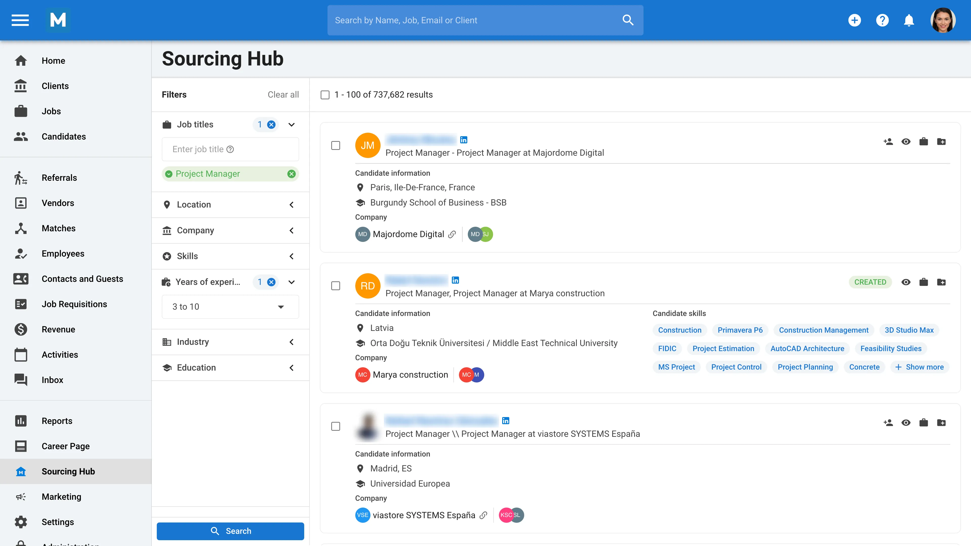 Candidate sourcing platform with 600 million+ candidates