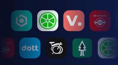 Grid of bike-share logos partnered with DASH Flex