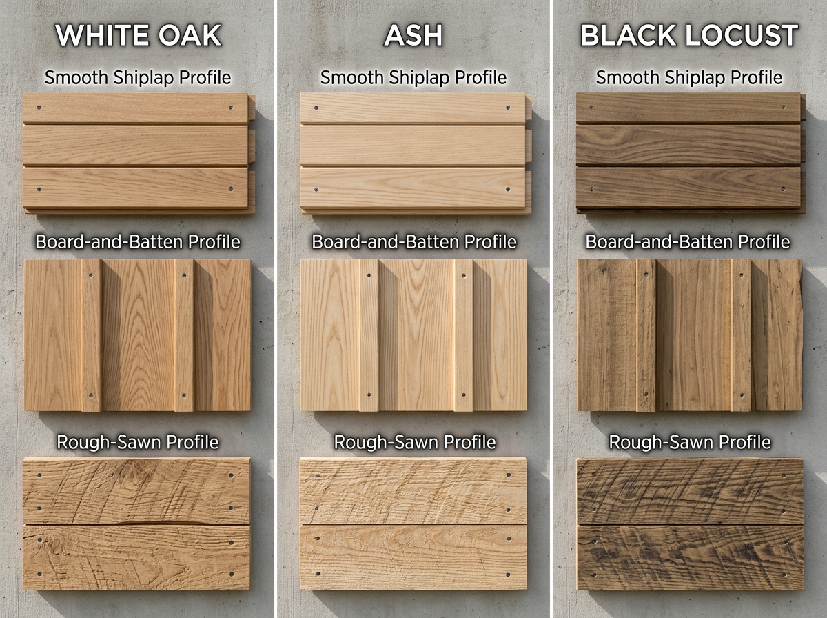Comparison of different wood species and textures for exterior cladding - wood cladding siding