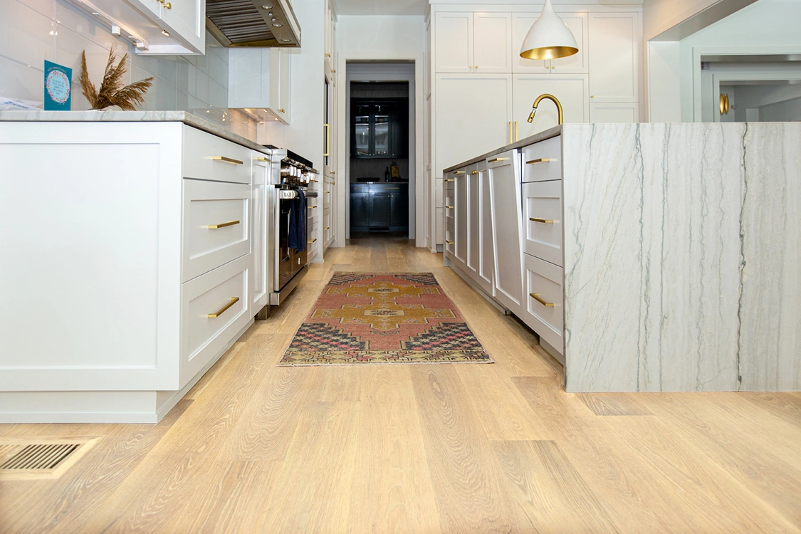 Real wood flooring in a modern kitchen setting