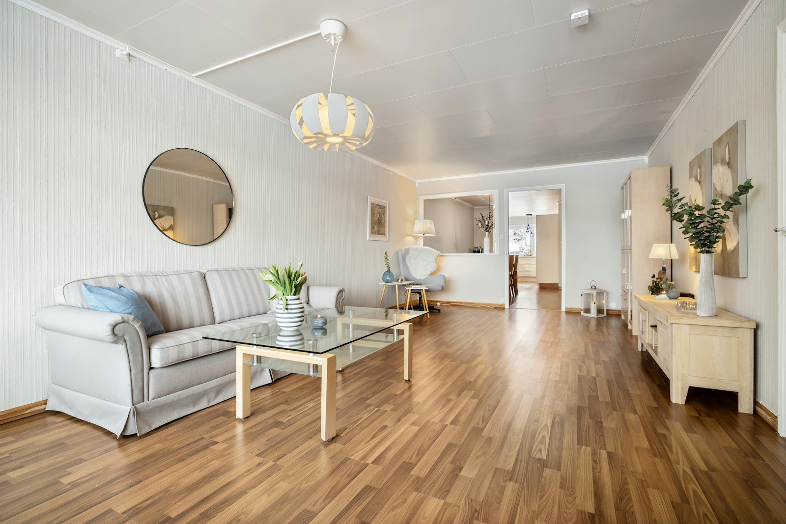 Bright living room with hardwood floors