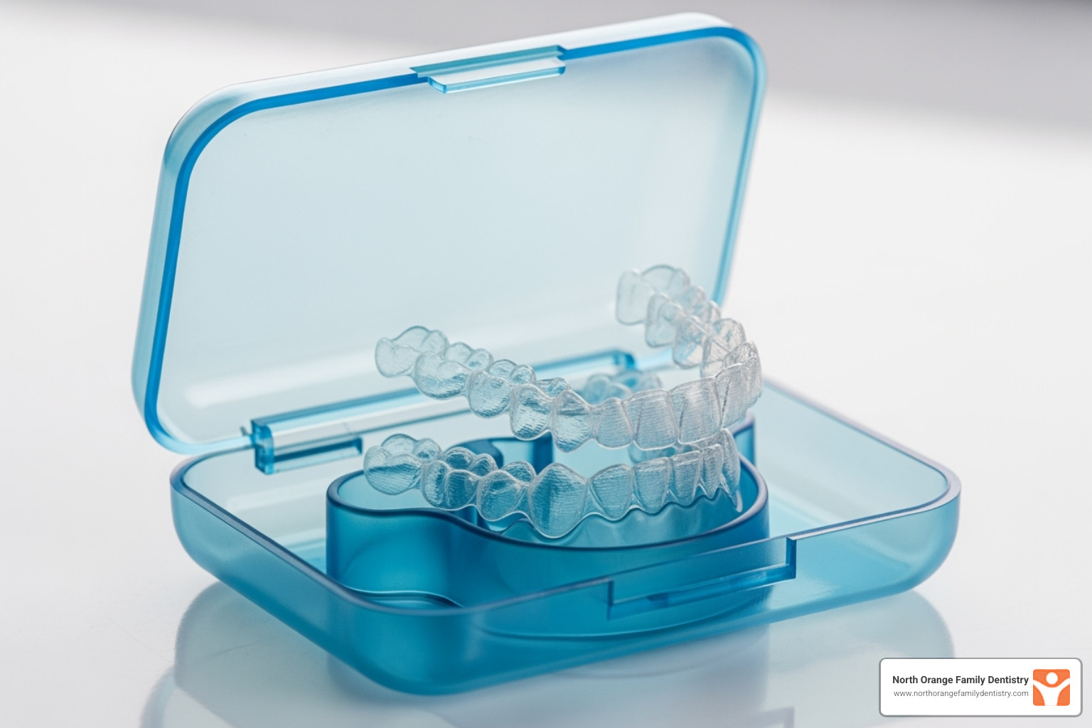 a set of clear aligner trays in their case - clear aligners