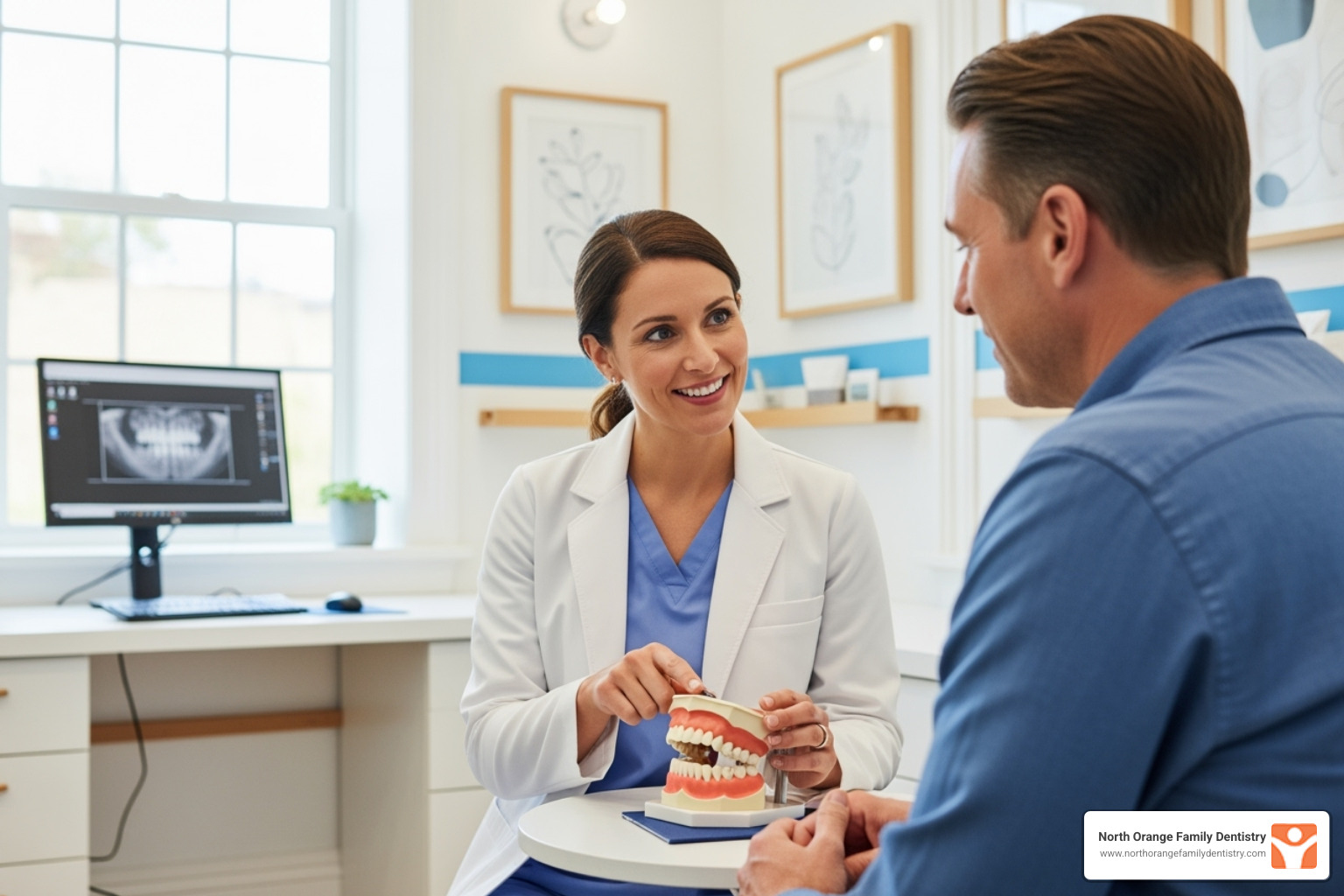dentist and patient reviewing treatment options - what is composite bonding