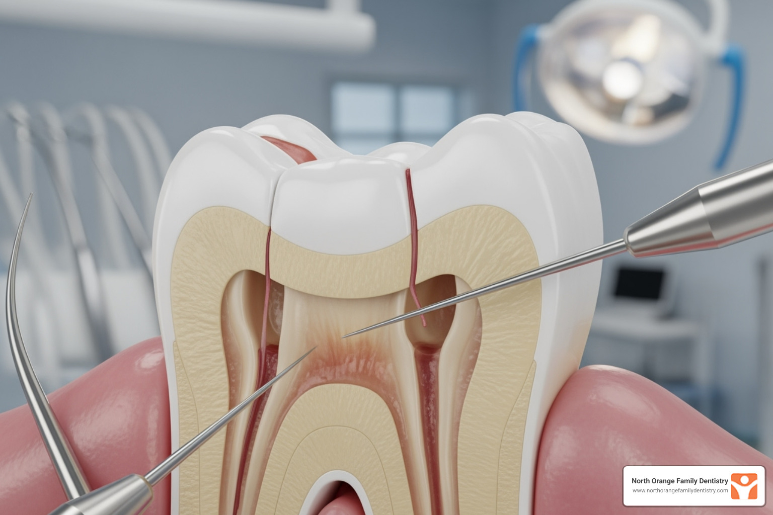 Dental x-ray showing the roots of a molar. - how long do root canals take