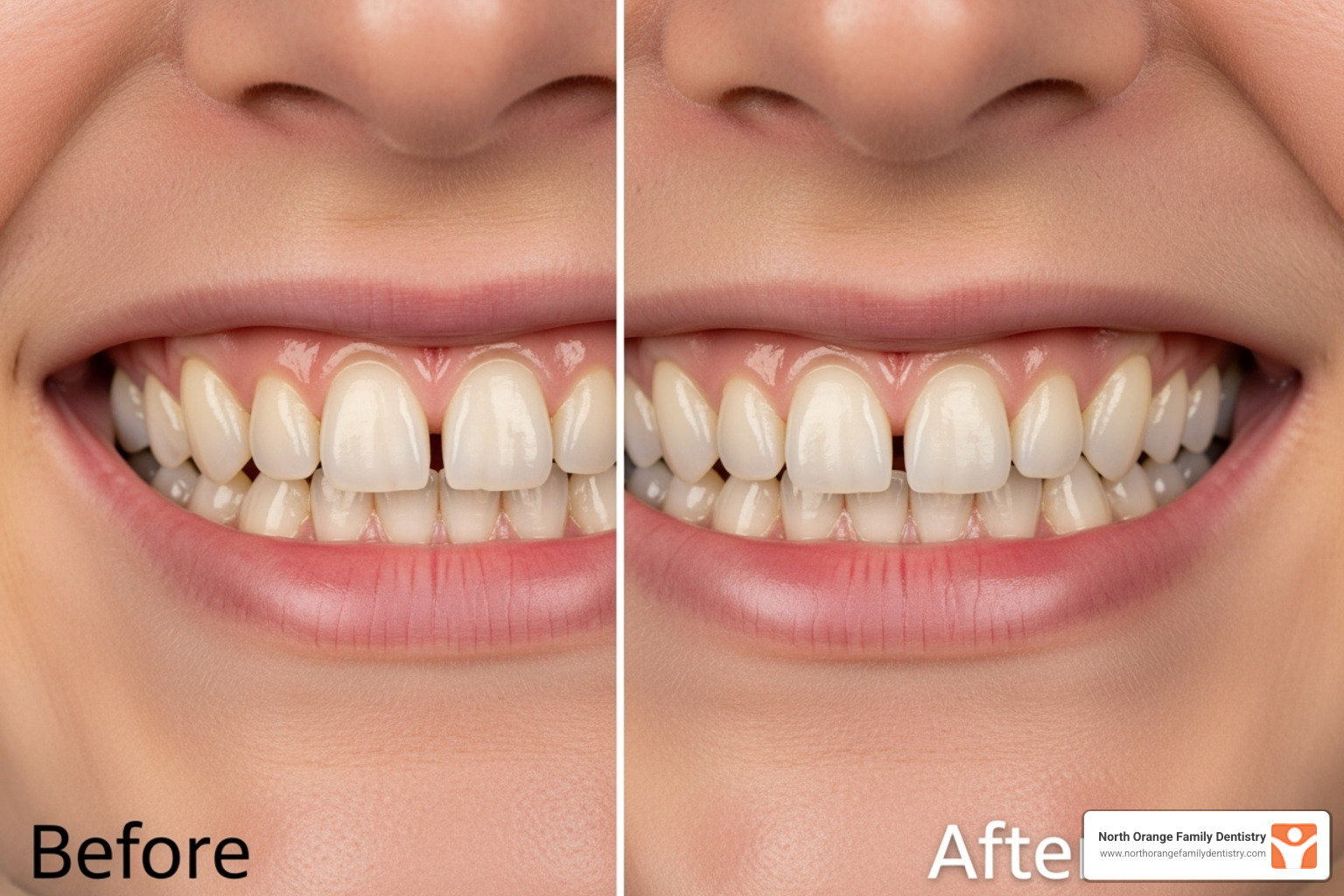 before-after of gapped teeth (diastema) closed with bonding - dental bonding before after