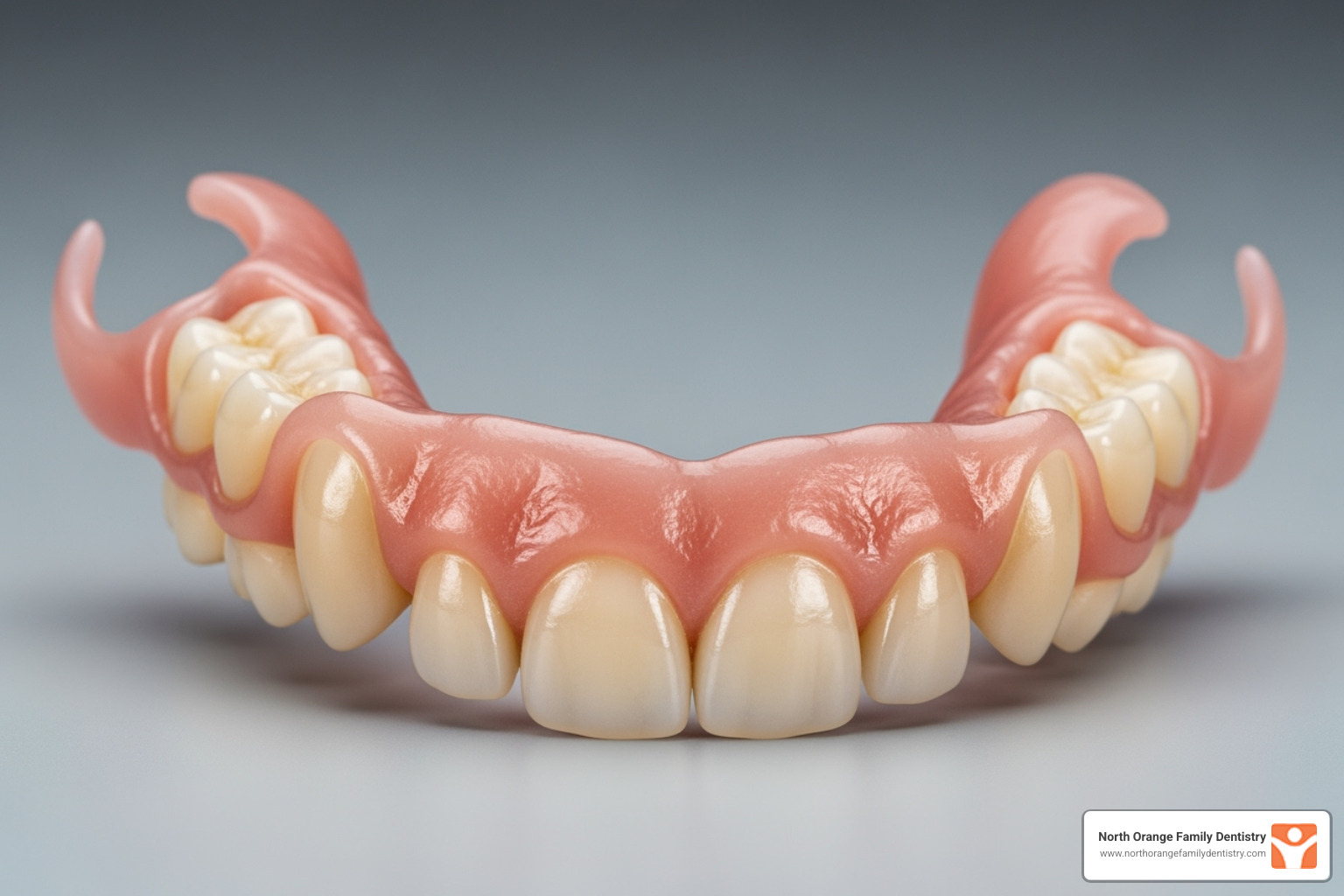 Flexible upper partial denture demonstrating its non-metal, aesthetic qualities - upper denture