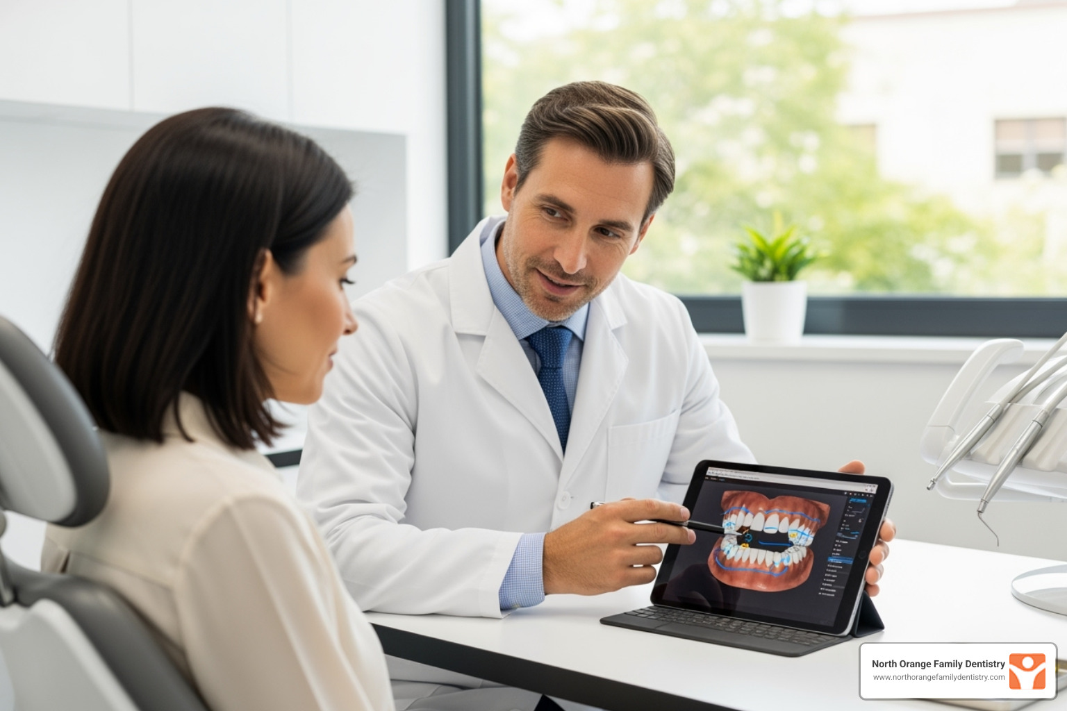 of a dentist and patient reviewing a treatment plan - private dental implants near me