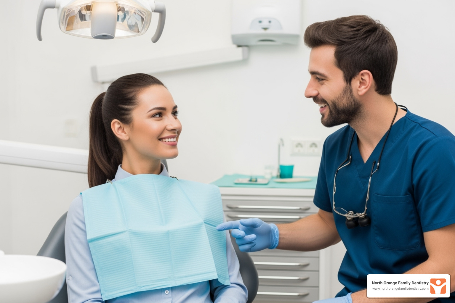 A smiling patient consulting with a dentist - dental crowns and bridges near me