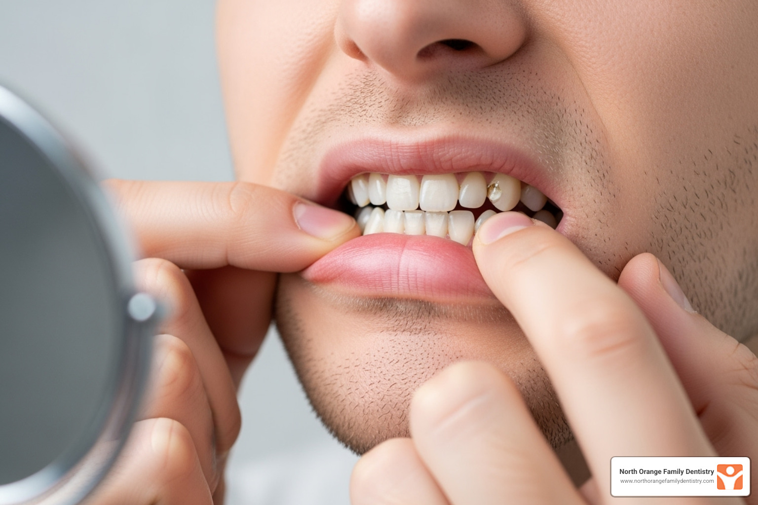 person examining chipped tooth - broken tooth repair cost
