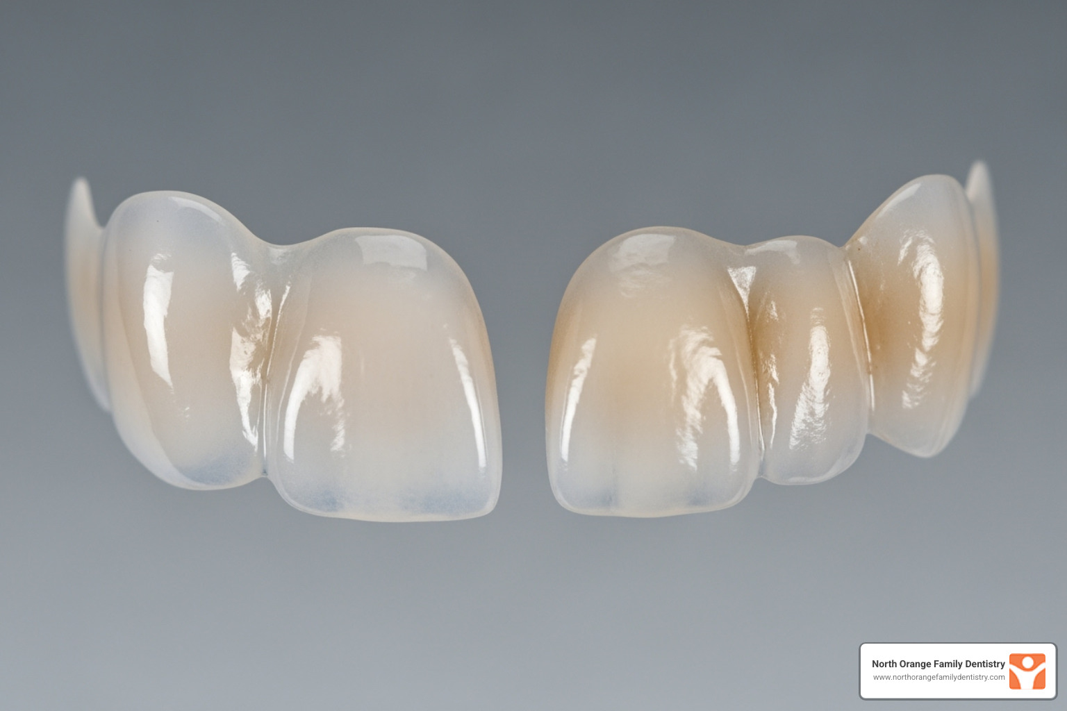 showing a side-by-side comparison of a porcelain veneer and a composite veneer - what is the average cost of dental veneers