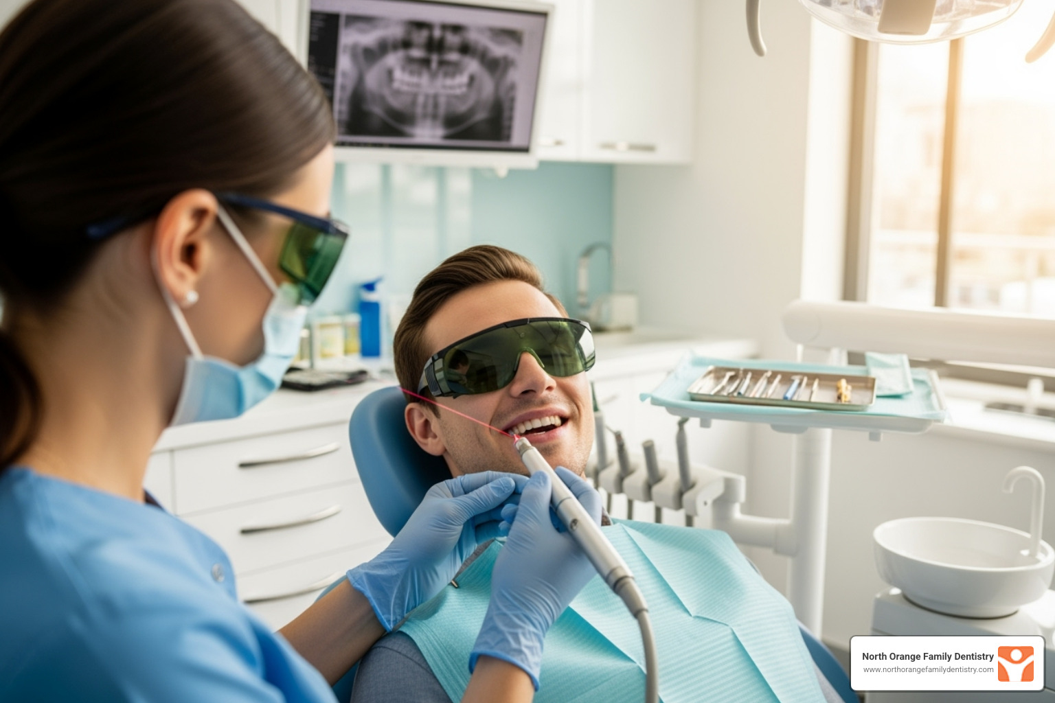 a patient comfortably receiving laser dental treatment - Dentist Delaware OH a patient comfortably receiving laser dental treatment - Dentist Delaware OH