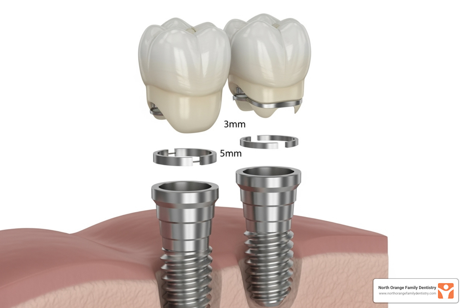 illustrating the three parts of a dental implant: the implant, abutment, and crown - affordable dental implants and dentures near me