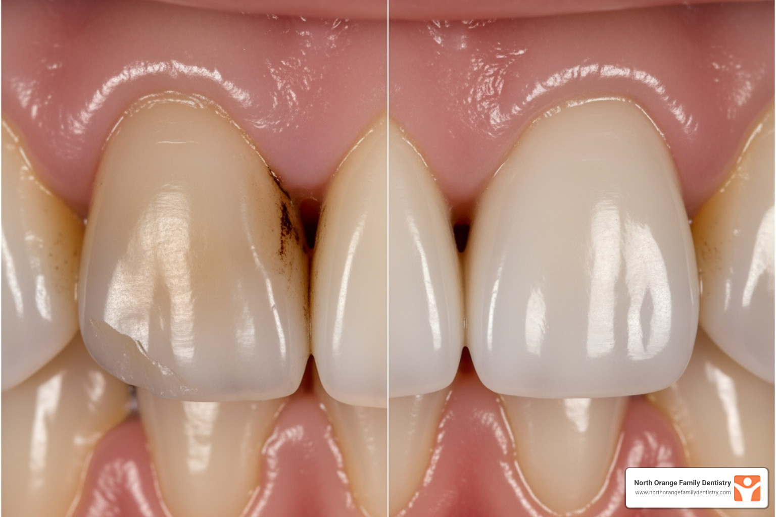of a before-and-after dental crown placement - dental crowns near me