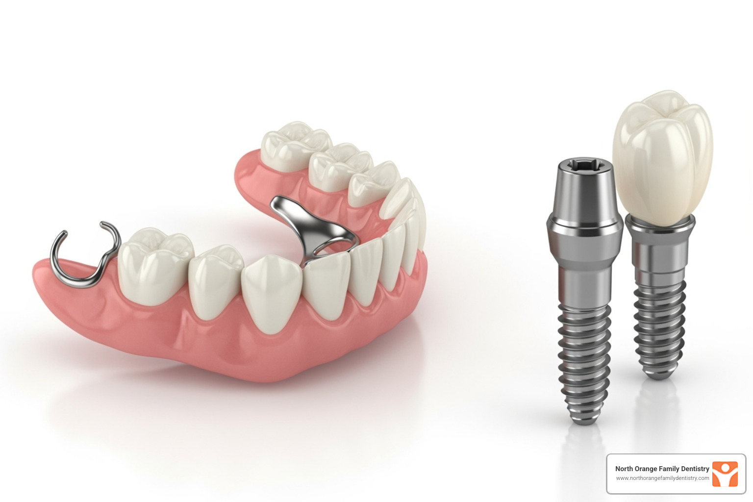 comparing a partial denture and a dental implant side-by-side - Partial dentures cost