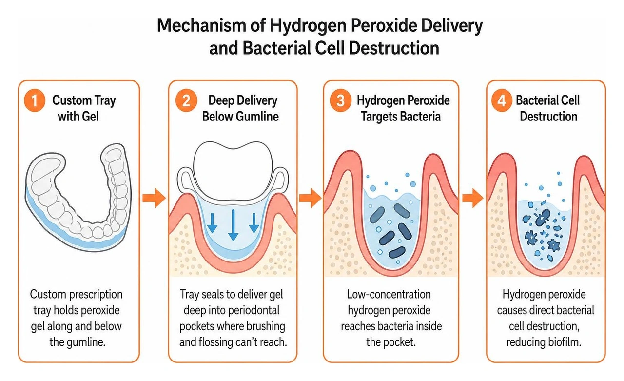 Mechanism of hydrogen peroxide delivery and bacterial cell destruction Mechanism of hydrogen peroxide delivery and bacterial cell destruction