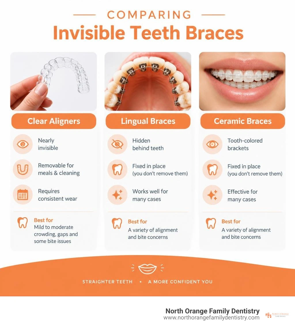 Comparison of clear aligners lingual braces and ceramic braces infographic Comparison of clear aligners lingual braces and ceramic braces infographic