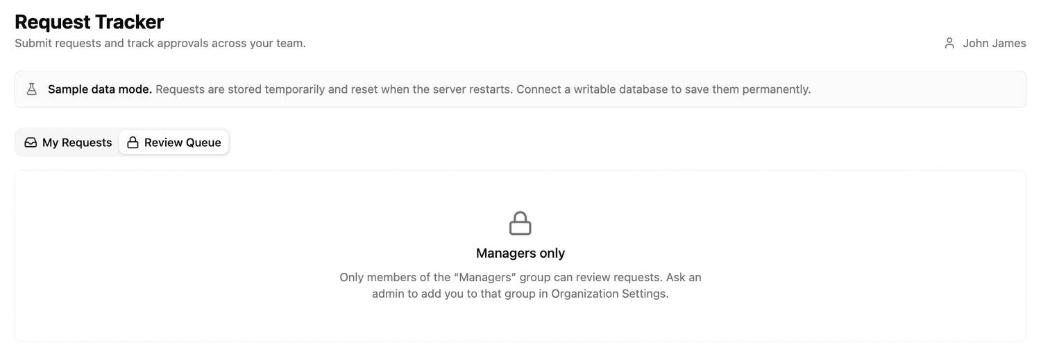 Review Queue showing a Managers only message