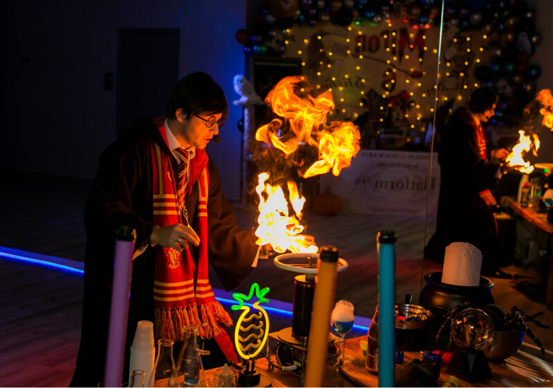 Harry Potter conducting a magic experiment 