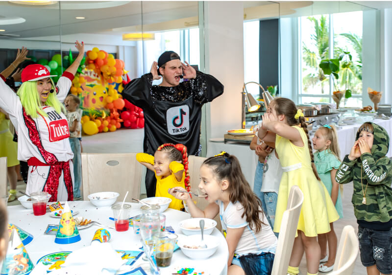 Children excited to see Youtube and Tiktok characters
