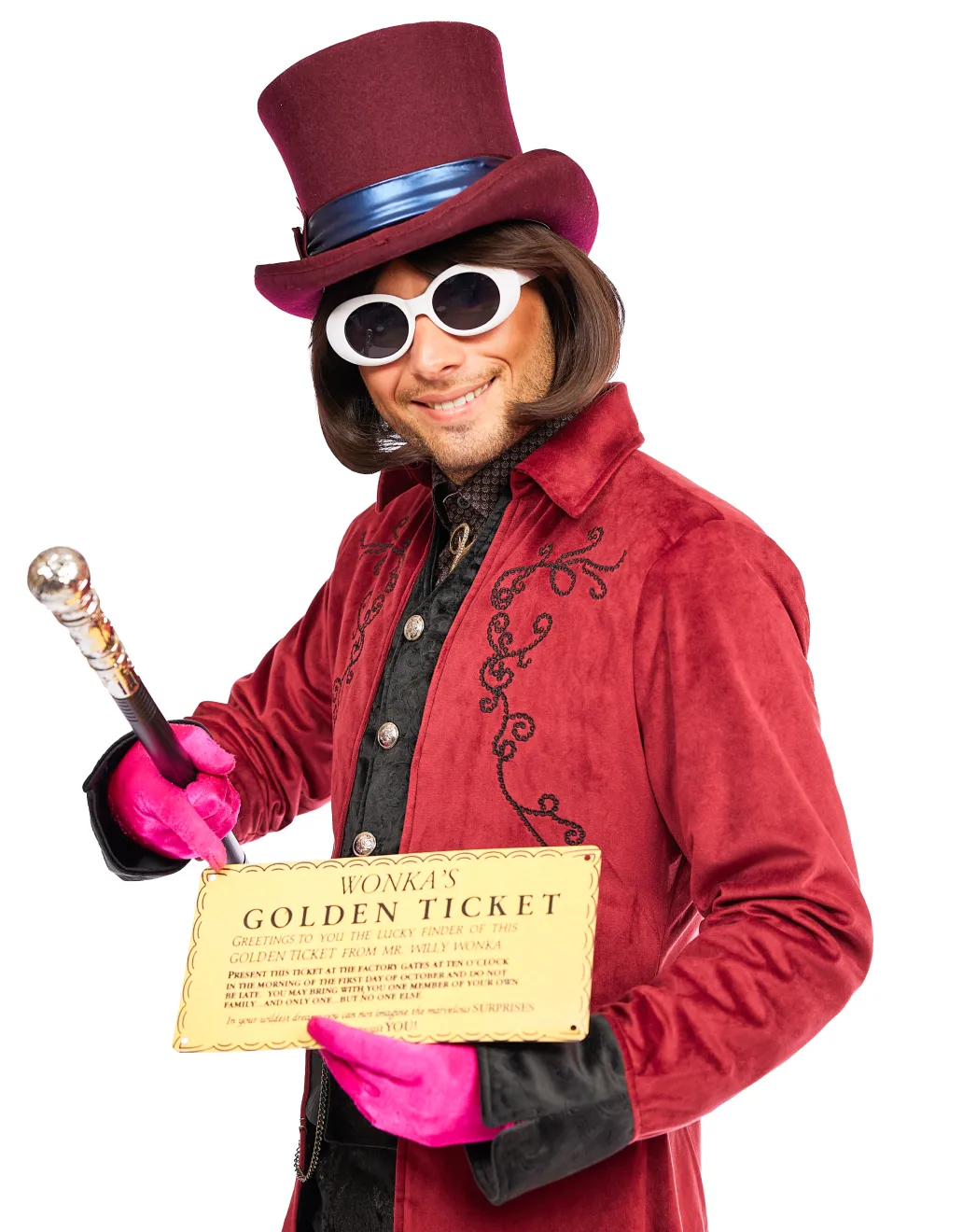 Willy Wonka holding the golden ticket 