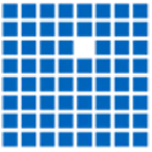 Blue grid with one distinct black square near the center on a light background.