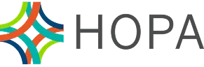 Colorful abstract star-shaped logo next to the word HOPA in gray letters.