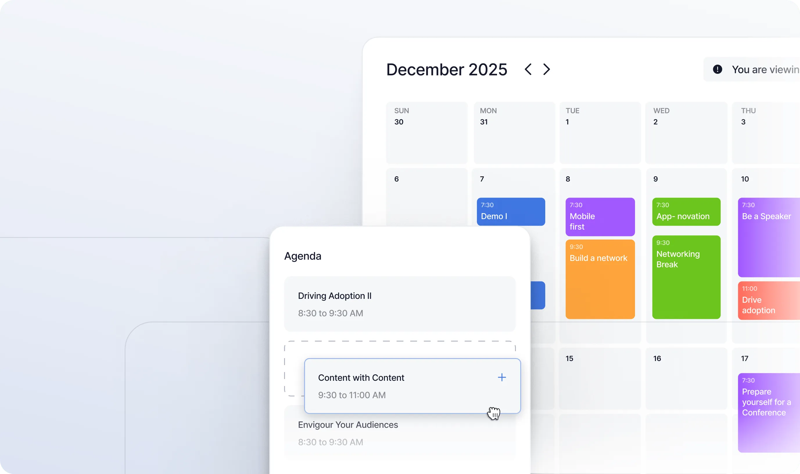 Dashboard view of SessionBoard displaying content orchestration features, including session submission, review, and scheduling.