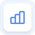 Blue bar chart icon with three ascending bars inside a rounded square button.