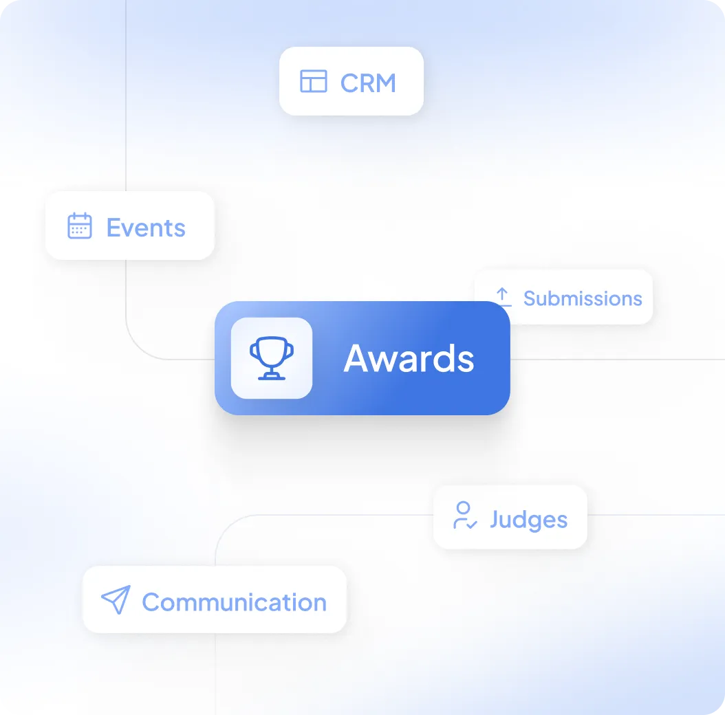 UI showing a Grants tab selected with Startup Research Grant under review, 57 entries, 10 judges, and status marked Reviewing with green dot.