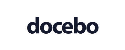 Docebo brand name text in bold lowercase letters on black background.