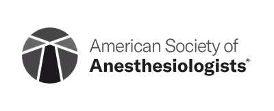 Logo of American Society of Anesthesiologists with stylized circular symbol and text on the right.