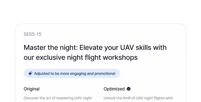 Comparison of original and optimized text improving promotion for UAV night flight workshops.