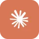 White starburst shape centered on a rounded square orange background.