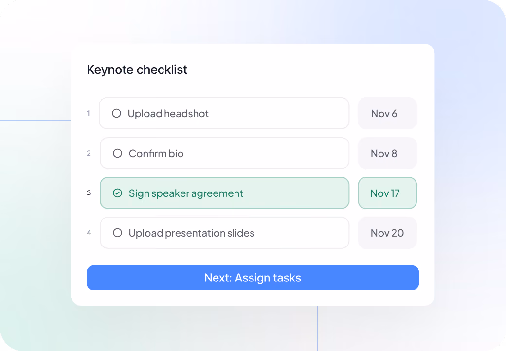Task checklist for speaker submissions with due dates