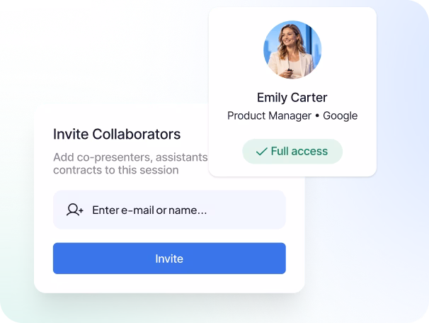 Collaborator invite panel with team member access level badges
