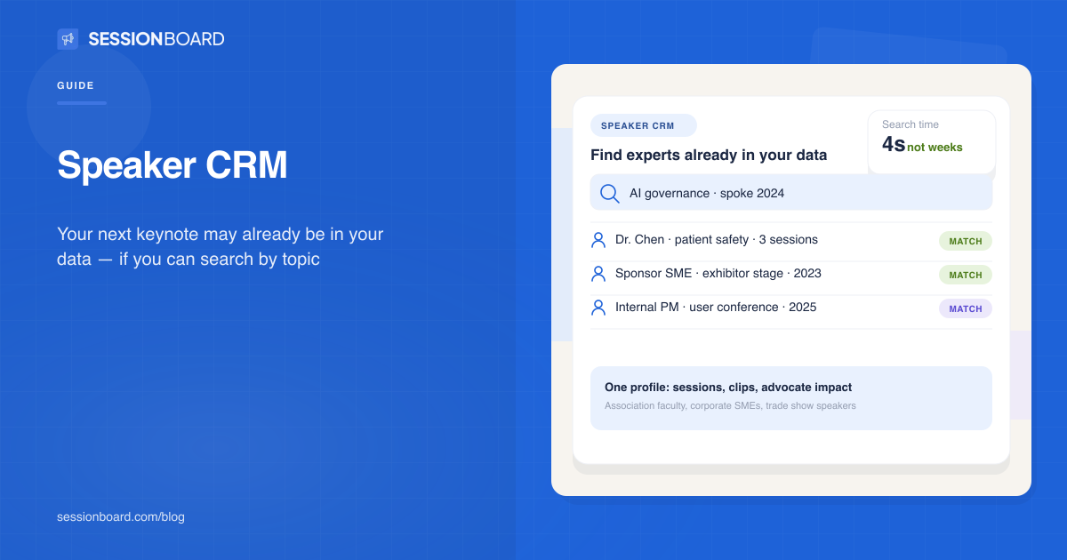 Speaker CRM for events: find the expert already in your data — Sessionboard blog