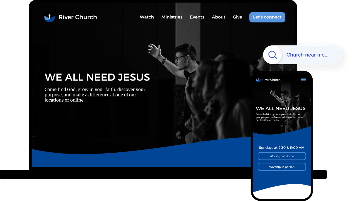Mobile-First Church Website On Desktop And Laptop
