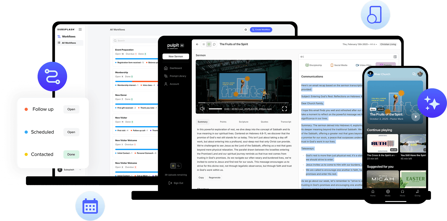 Subsplash Workflows dashboard from the product event recap