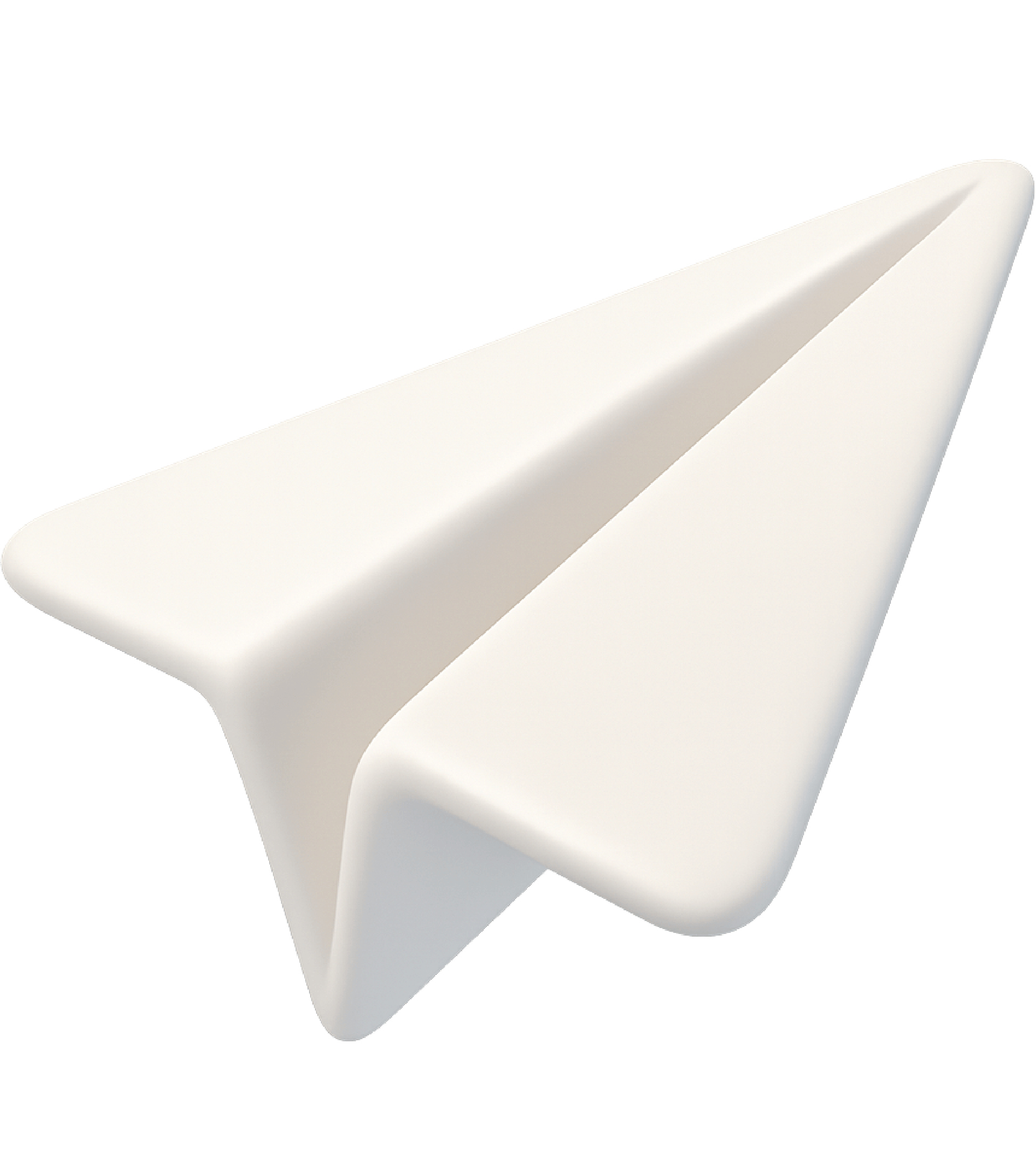 3D-rendered white paper plane icon in flight.