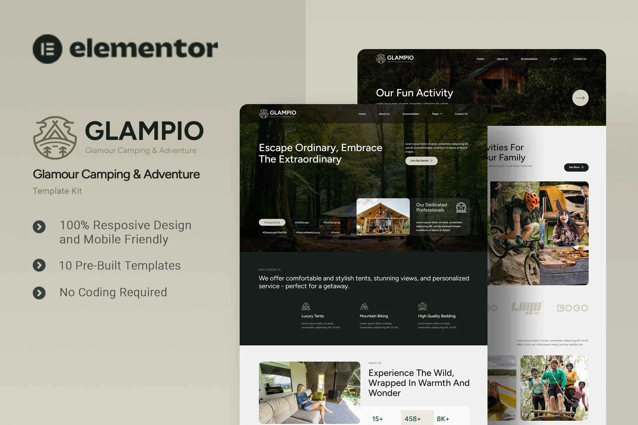Glampio – Glamour Camping and Adventure Elementor Template Kit