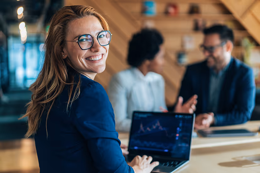 Data & reporting happy woman