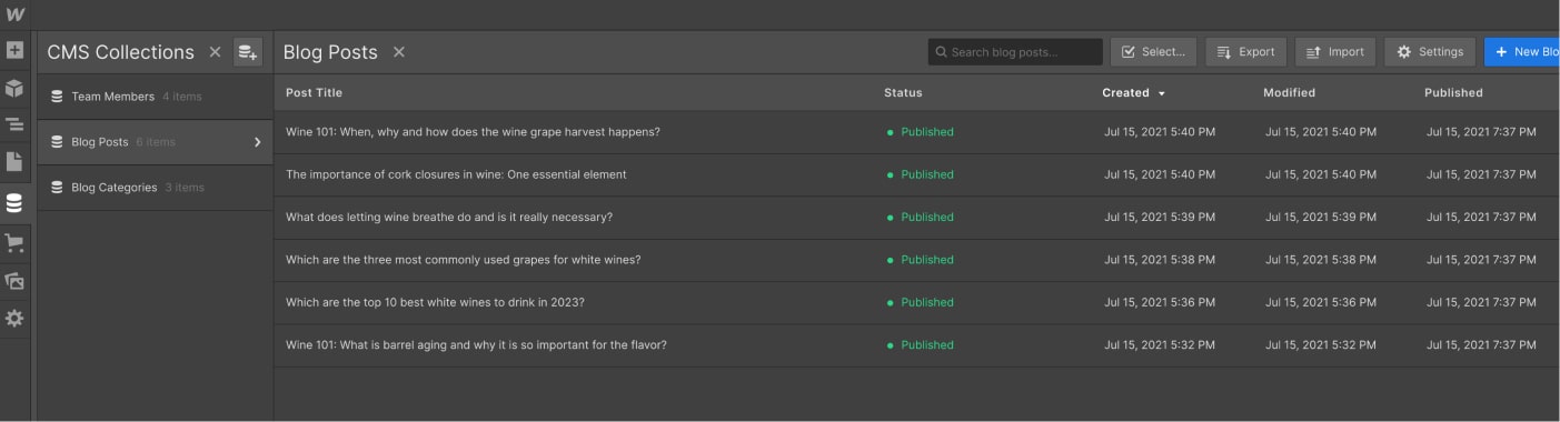 CMS Collection - Winery X Webflow Template